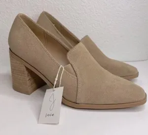 NEW Anthropologie Tan Leather Block Heels Shoes 8.5 Wevenly Suede Closed Toe thumbnail 1