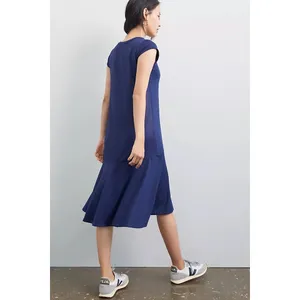 Maeve Anthropologie Ismene Navy Blue Metallic Cap Sleeve Drop Waist Midi Dress L thumbnail 2