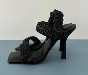 Gianni Bini Vanya Scrunched Square Toe Black Leather Heels thumbnail 5