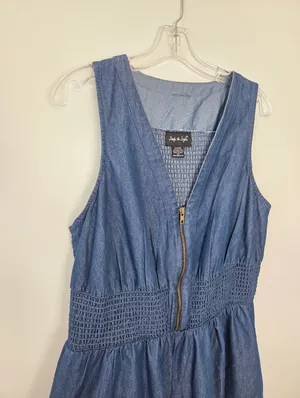 Step In Style Blue Denim Maxi Dress Culottes Wide Leg Smocked Plus Size 2X thumbnail 2