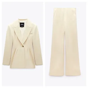 Zara NWT White STANDARD LENGTH SATIN TROUSERS. Size Large thumbnail 2