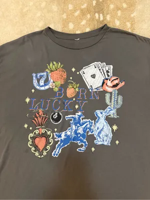 Five Below Born Lucky Graphic Tee Dark Gray Western Cowboy Lucky Charm thumbnail 5