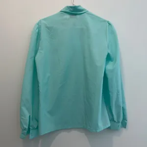 Judy Bond Vintage Women's Size 10 Aqua Bow Blouse Long Sleeve Button Up thumbnail 7