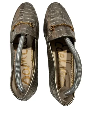 Sam Edelman Loraine Loafer Metallic Gold Crocodile Embossed Horsebit Leather 10M thumbnail 8