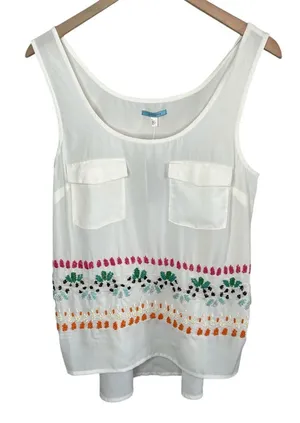 Anthropologie Leifnotes Beaded Chiffon White Tank Top 10 thumbnail 1
