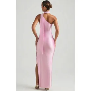 Oh Polly Sheril Asymmetric Scarf-Detail Maxi Dress in Soft Pink Size 4 New thumbnail 7