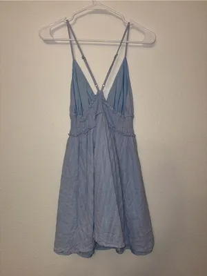 Light Blue Smocked Waist Spaghetti Strap Dress thumbnail 3