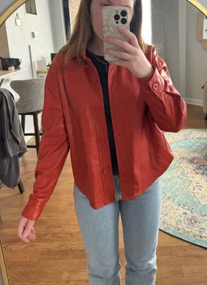 Long Sleeve Leather Button Down  thumbnail 1