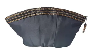 Unique Vintage Genie 80’s Glam Black Satin Evening Clutch with Gold/Black Beaded Gathered Frame thumbnail 1