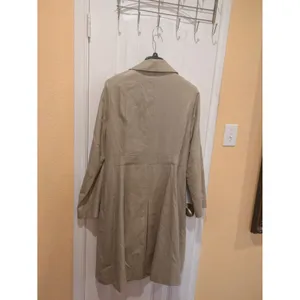 Isaac Mizrahi Linen Trench Coat Beige Size XL Satin Lined Shimmer Long thumbnail 7