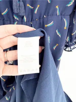Boden Iona Rainbow Print Tie‎ Front 3/4 Sleeve Chiffon Knee Length Dress 6 Blue thumbnail 7