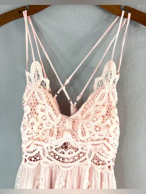 Main Strip M Balletcore Romance Blush Pink Lace Maxi Dress with Strappy Back thumbnail 3