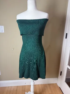 Anthropologie Endless Rose Lurex Knit Off Shoulder Sparkly Green Dress Size Smal thumbnail 2