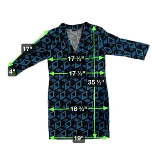 Banana Republic Abstract Print V-Neck‎ Long Sleeve Dress Black Blue Size Medium thumbnail 6