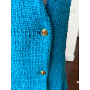 NWT Zara Teal Blue Boucle Tweed Sleeveless Plunge Flutter Hem Mini Shirt Dress thumbnail 2