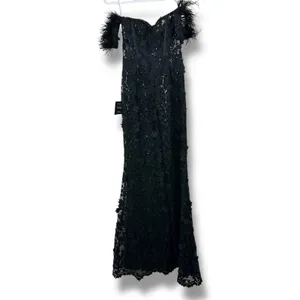 NEW Lulus Midnight Sparkle Black Embroidered Feather Bustier Maxi Dress XS thumbnail 10