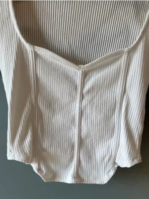 ASOS white ribbed short sleeve corset sweetheart neckline top thumbnail 4