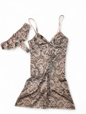 BLUSH Grey Floral Lace Chemise & Matching Panty Lingerie Set NWOT Retail $78 thumbnail 2