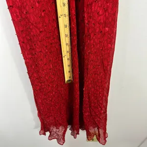 Vision‎ Apparel Dress 6 Red Silk Sequin Sheer Sleeve Midi Gown Y2K Vintage Glam thumbnail 4