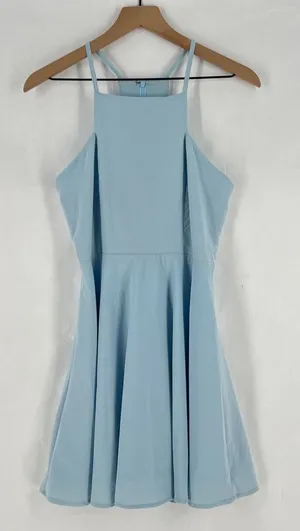 Lulus Call to Charms Mini Dress Womens M Light Blue‎ Stretch Racerback Back Zip thumbnail 1