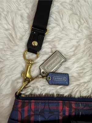 Coach Navy and Pink Plaid Crossbody thumbnail 8