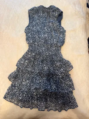 Navy Blue and White Print Dress, 1State, Ruffles Skirt Bottom thumbnail 1