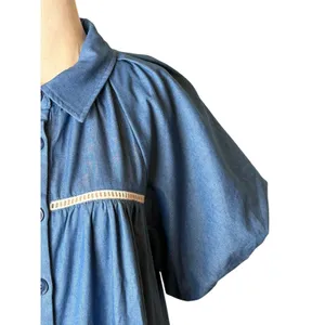 En Saison Tara Tiered Cotton Trapeez Shirtdress Women Medium Blue Mini Bohoi‎ thumbnail 4