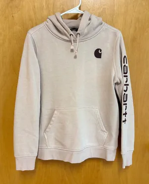 Carhartt Logo Graphic Hoodie Womens Medium Mauve Relaxed Fit 102791 P01 thumbnail 1
