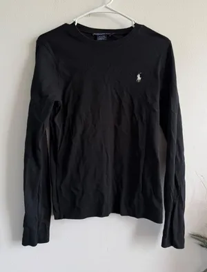 Ralph Lauren Sport Womens Black Long Sleeve Cotton Crew Neck Pony Logo Tee L thumbnail 1