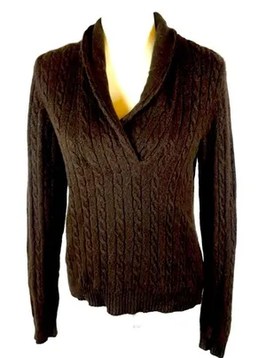 Cable knit brown Ralph Lauren sweater classic fall casual preppy designer logo thumbnail 1