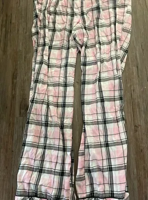 Ladies Victoria's Secret Pajama Pants Large Pink Gray Plaid Mid Rise Lounge thumbnail 1