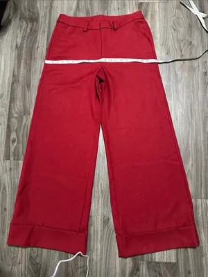 SHEINBAE is Red High-Rise Wide Leg Pants with Cuffed Hem thumbnail 5