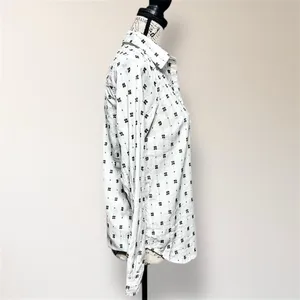 Maeve Anthropologie White‎ Black Clip Dot Cotton Button Down Roll Tab Shirt Boho thumbnail 5