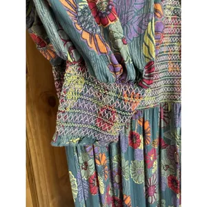 Gypsy Love Maxi Dress Med Tiered Balloon Sleeve Smocked Floral Mod Boho Peasant thumbnail 5