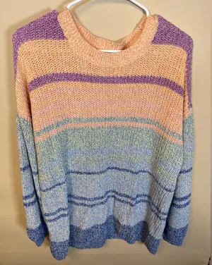 Soft Surroundings‎ Womens Blue Orange Striped Relaxed Karlie Sweater Size Large thumbnail 1