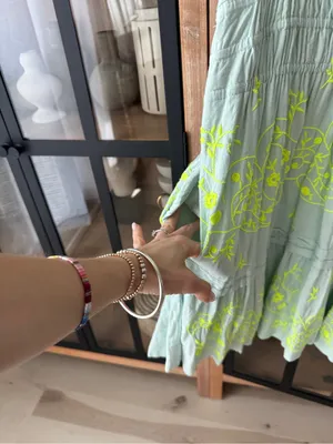 Anthropologie The Somerset Mini Dress Embroidered Linen short sleeve splice mint thumbnail 4