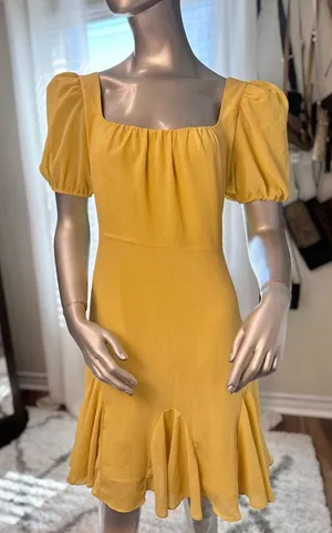 Anthro ASTR the Label Yellow Wendy Puff Sleeve Mini Dress M thumbnail 1