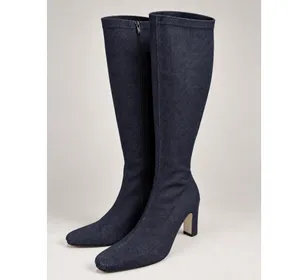 Knee High dark navy denim heeled boots Blue Size 8.5 thumbnail 2
