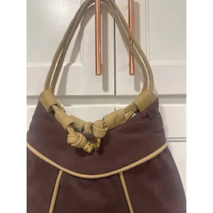 FS Originals Brown Canvas Hobo Shoulder Bag With Tan handmade Accents VTG purse thumbnail 3