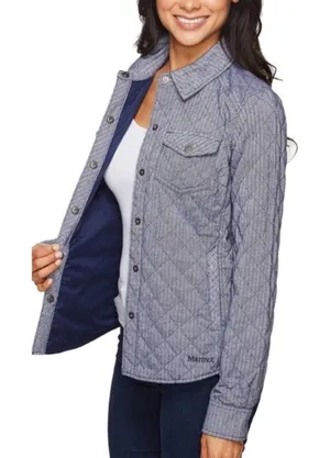 Marmot Riley Women's‎ Quilted Snap Front Shirt Jacket Blue Gray Size Small thumbnail 1