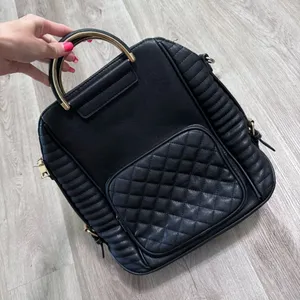 Black Bookbag Purse Quilted Large Handbag Diaper Bag thumbnail 1