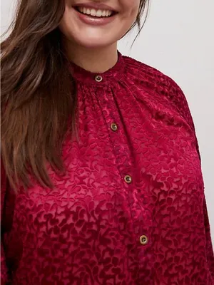 Anthropologie Susanna Burnout Velvet Blouse Women XL‎ Plum New Buttondown Top thumbnail 3