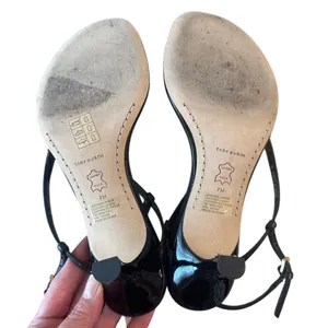Tory Burch Metal Miller‎ Ankle Strap Sandals Black Gold Medallion 7 thumbnail 7