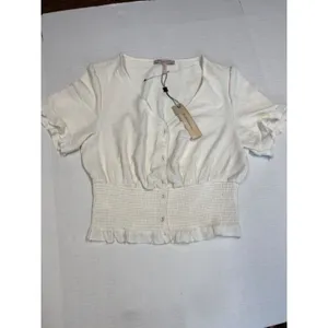 BCBGeneration Women's Fitted Smocked Waist Ruffle Hem Button front size M (b2) thumbnail 4
