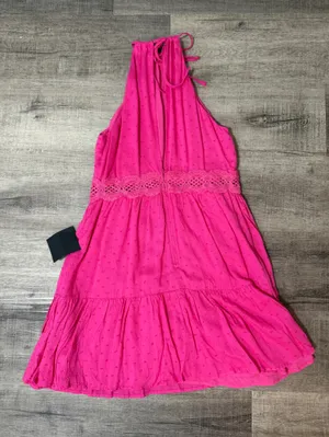 LULUS So Dainty Hot Pink Swiss Dot Halter Neck Lace Mini Dress thumbnail 5