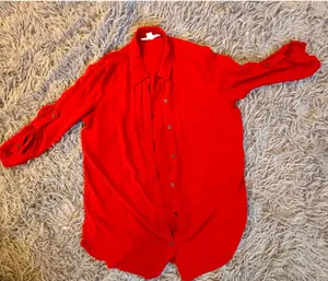Marrakesh Caffe Womens Red Roll Tab Sleeve Rayon Button Down‎ Shirt Small thumbnail 1