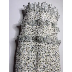 Abercrombie & Fitch Floral Smocked Tiered Ruffle Midi Dress Blue White Medium thumbnail 4