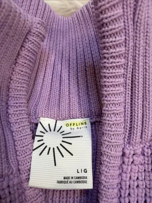 Aerie Offline Cool Down quarter zip slouchy waffle sweater Lively Lilac L thumbnail 7
