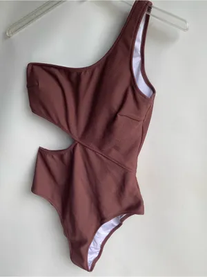 Cupshe cutout one shoulder textured one piece swimsuit mauve-brown Large thumbnail 3