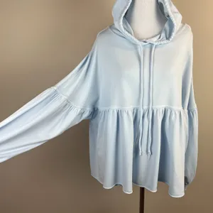 Aerie Peplum Hoodie Sweatshirt‎ Small Blue Balloon Sleeve Babydoll Oversized S thumbnail 15
